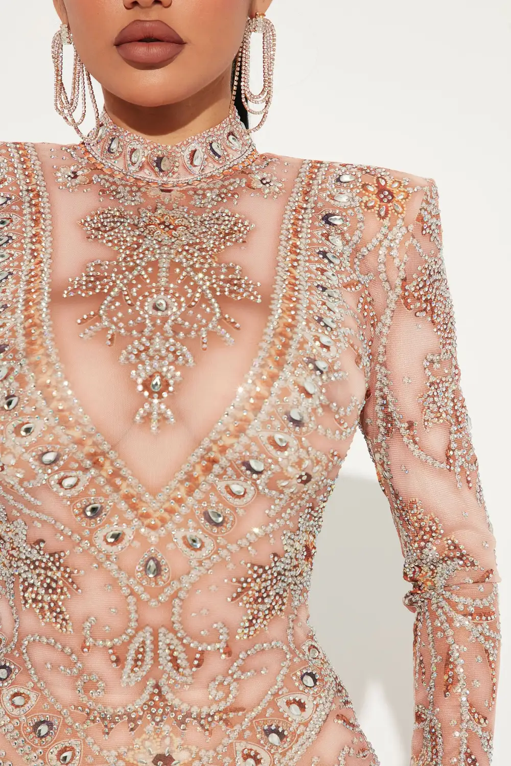 Queen Cleopatra Embellished Mini Dress - Nude
