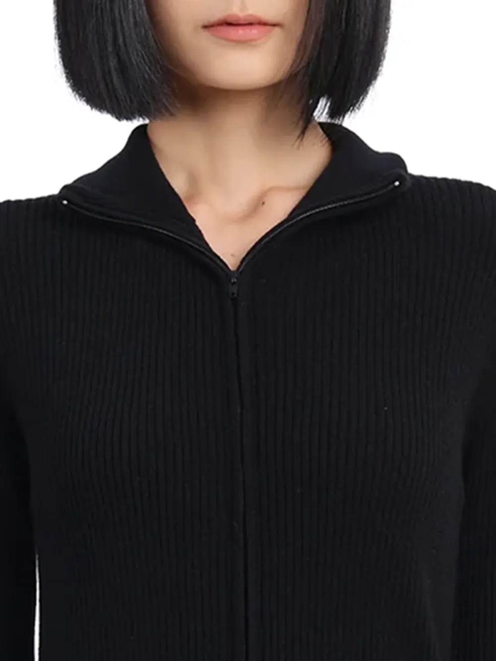 Collarless Knit Cardigan Sweater