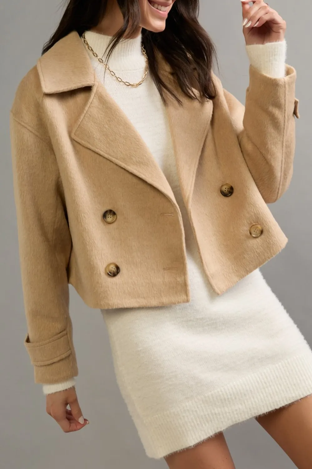 Camel Double Breasted Wool Jacket