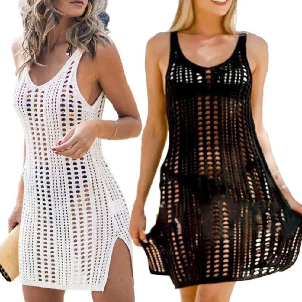 Madison White Black Crochet Beach Cover Up Dress