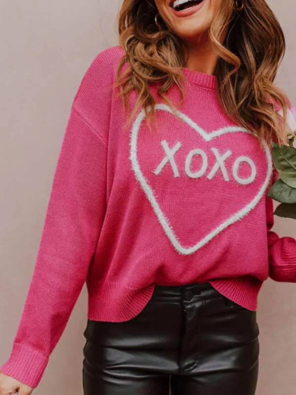 XOXO Round Neck Drop Shoulder Sweater