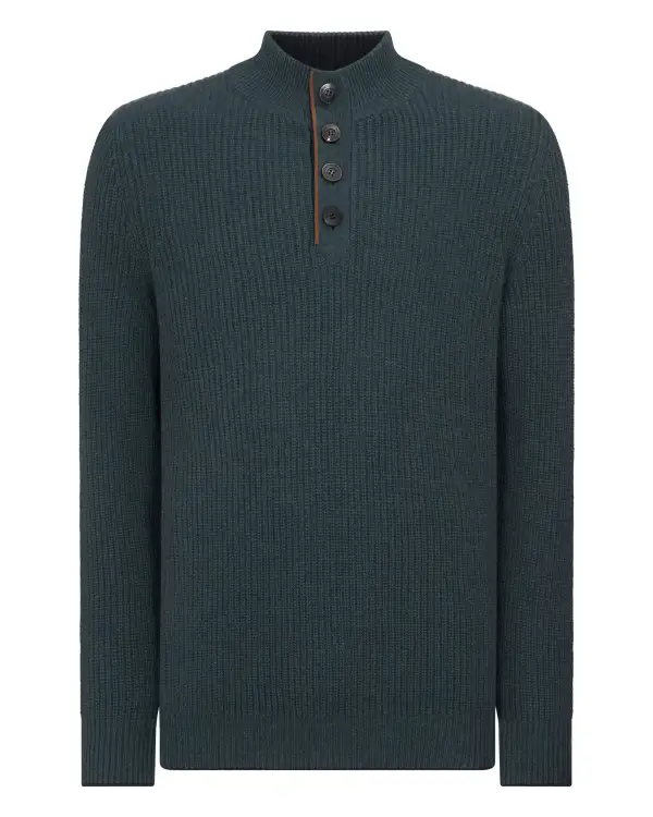 Men's Beauchamp Half Button Cashmere Jumper Caviar Blue