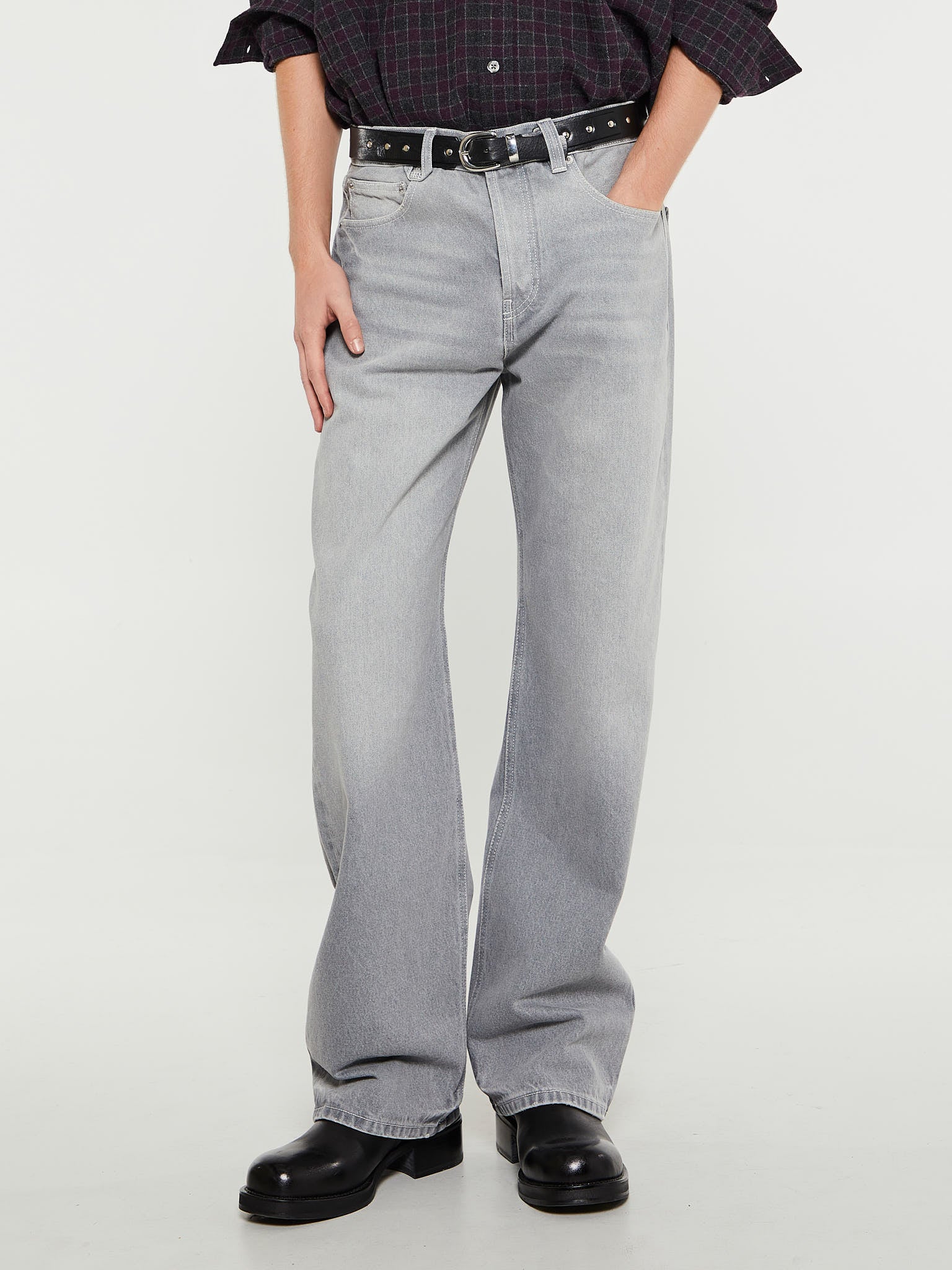 Le De-Nimes Droit Jeans in Grey/Off-White