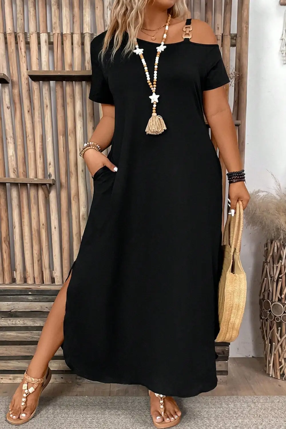 Short Sleeve Asymmetric Maxi Dress