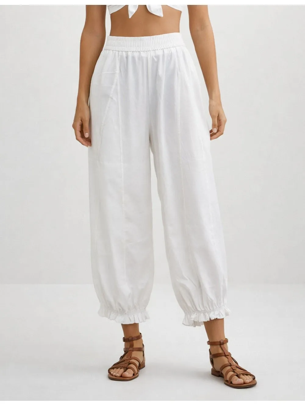 Solid Color Elastic Waist Pocket Balloon Pants