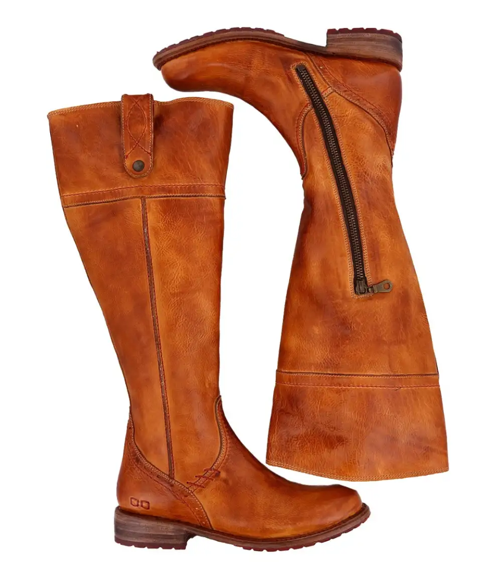 Women's Wide Calf Equestrian Lug Sole Leather Knee High Boots