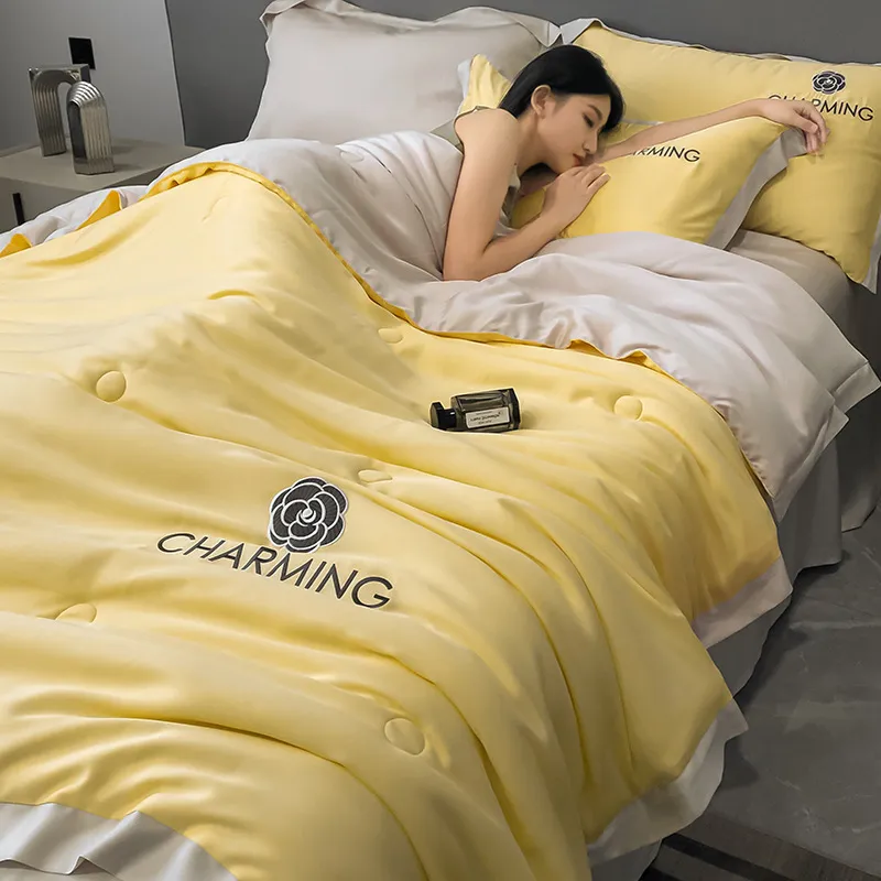 Summer Luxury Ice Silk Cooling Blanket With A Pair Of Pillow Cases