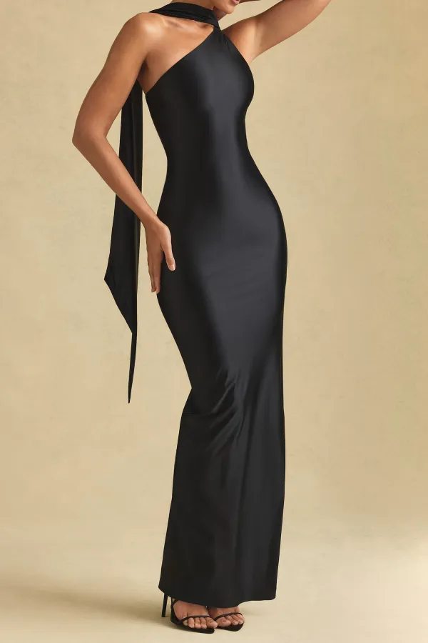 Elegant High-Shine Satin Long Dress For Women
