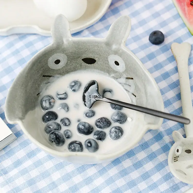 Ceramic Totoro Plate/ Steak Food Dish, Bowl, Spoon/ Cartoon Style Tableware Bowl, Dinner Dish/ High Quality Porcelain Dinnerware Set