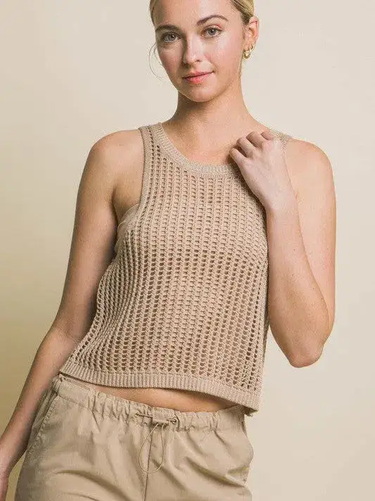 Flawless Flaws Sleeveless Open Knit Crop Top