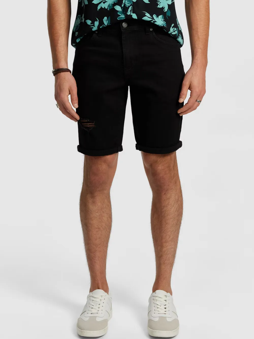 Black Drawstring Waist Linen Short