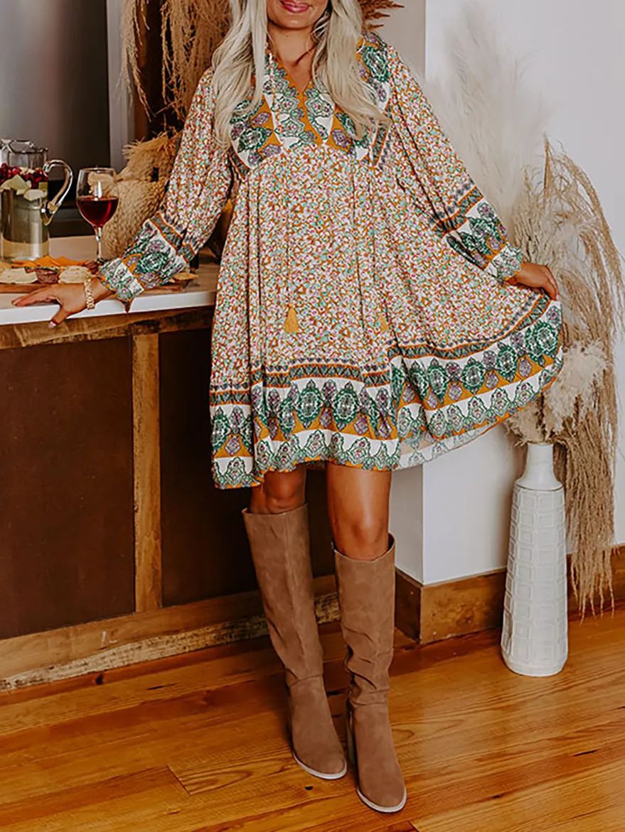 Floral Print Long Sleeve Dress