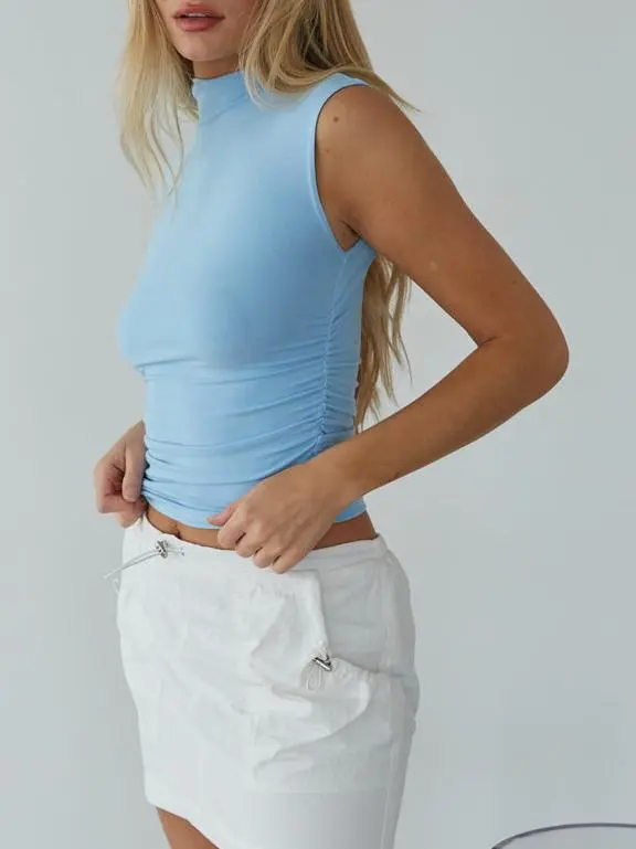 Ruched High Neck Tank Top