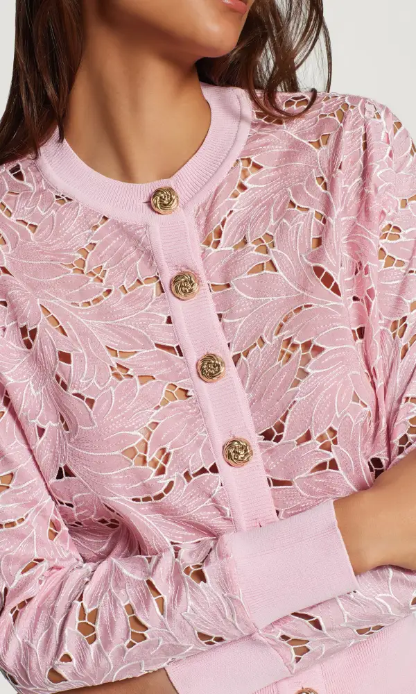 Embroidered Button Front Knit Cardigan