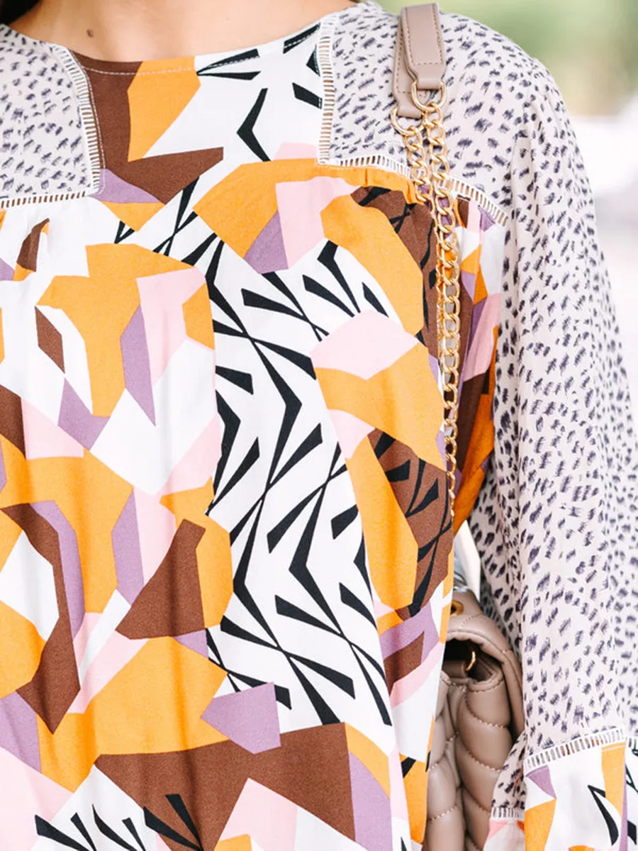 Taupe Mixed Print Long-Sleeve Shirt
