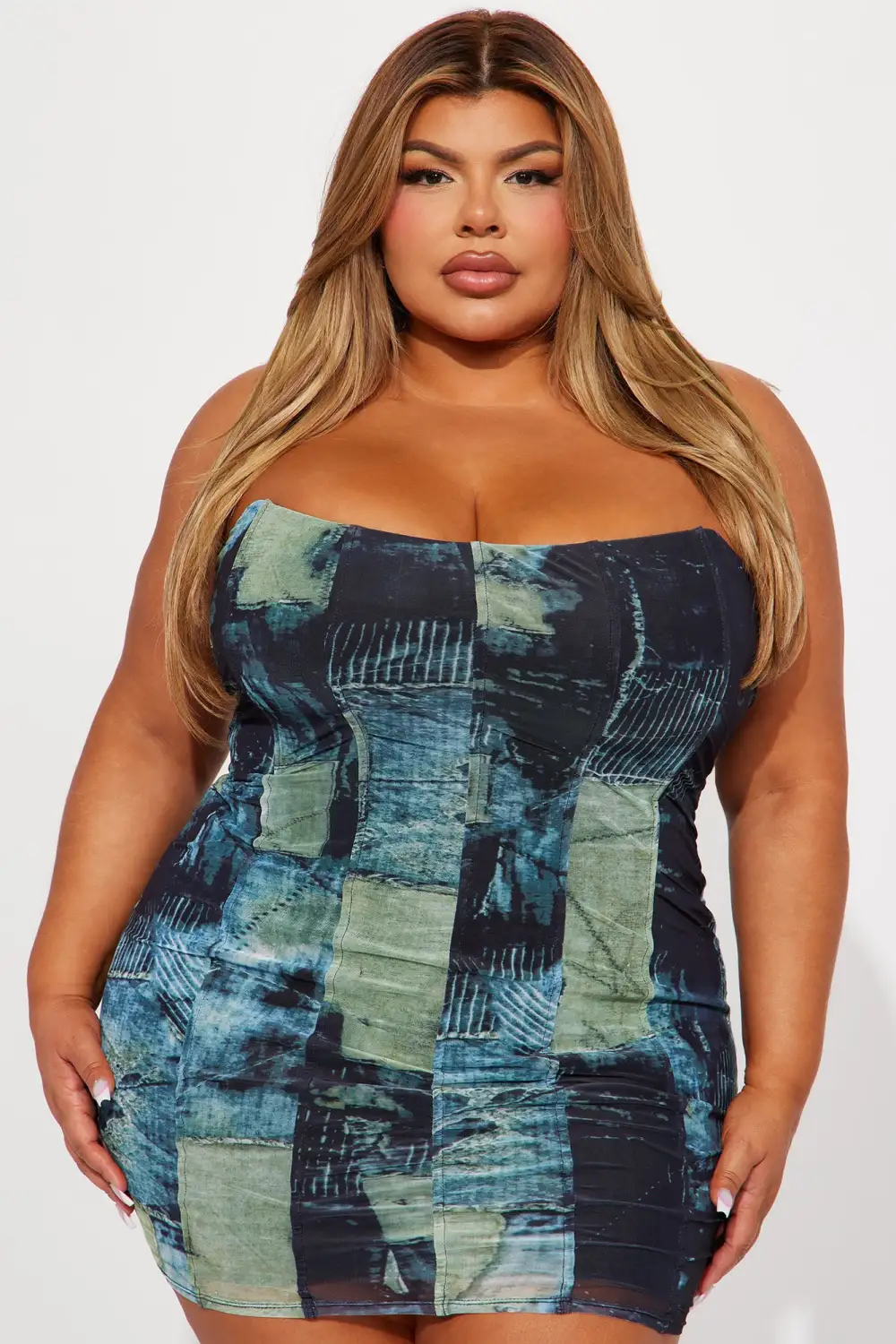 112 Mesh Mini Dress - Green/combo