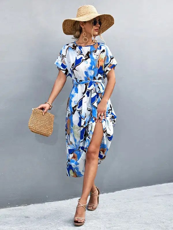 Women Print Round Neck Neck Short Sleeve Dress