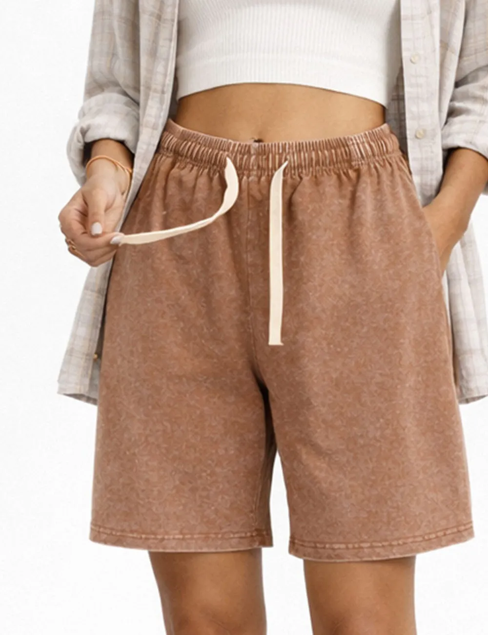 Vintage Washed Elastic Wide Leg Shorts