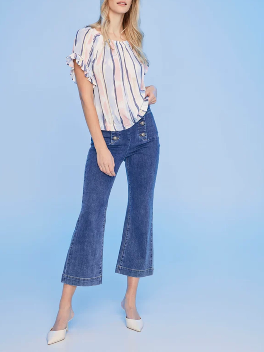 Striped High-End Off-Shoulder Short Sleeves