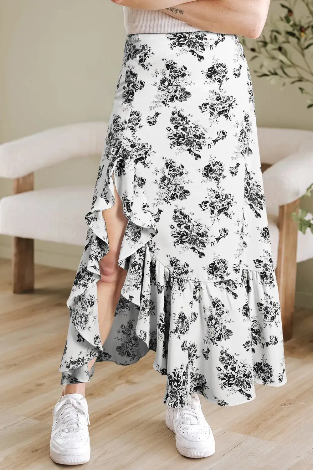 Easygoing Ruffle Floral Maxi Skirt