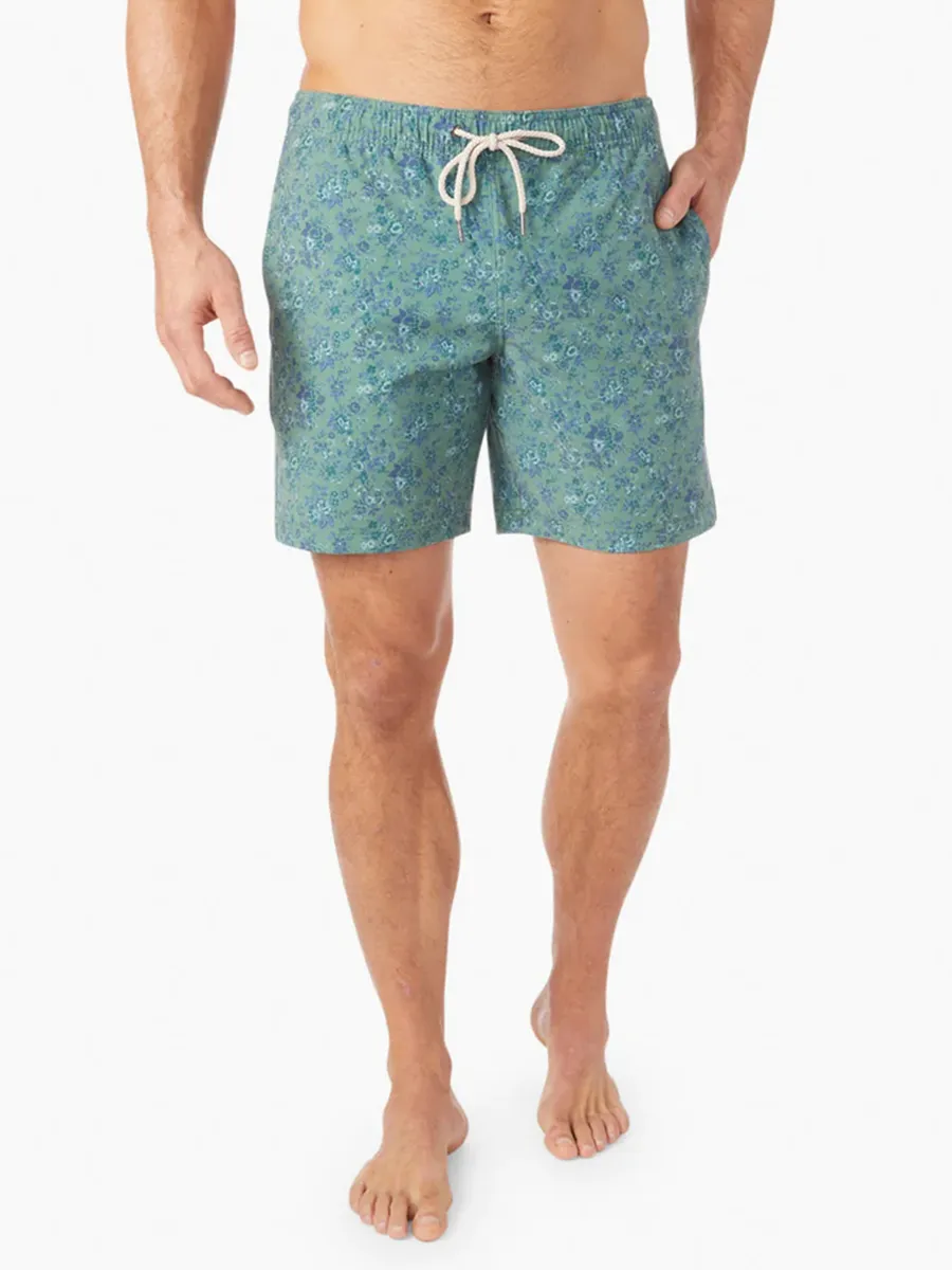 Men's Green Mini Floral Beach Shorts