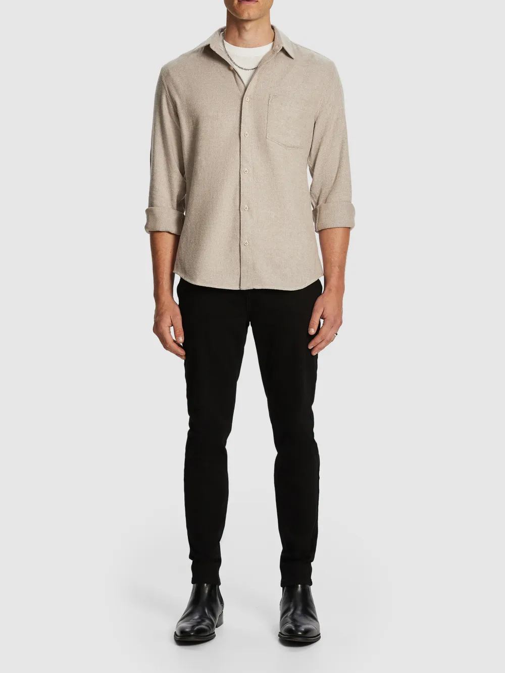 Beige Linen Long Sleeve Shirt