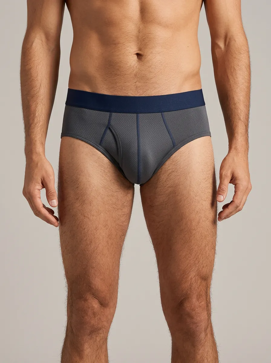 Men's Athletic Performance Grey Textured Printed Briefs