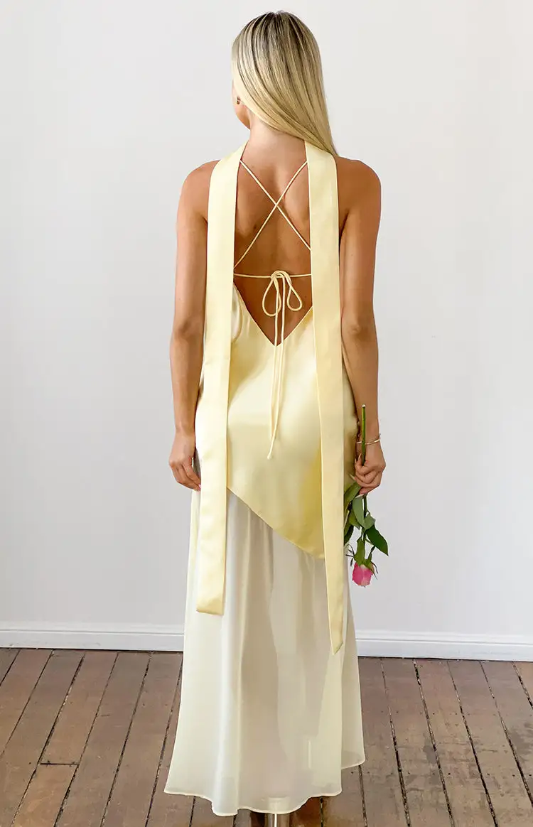 Satin Strapless Flowy Scarf Maxi Dress