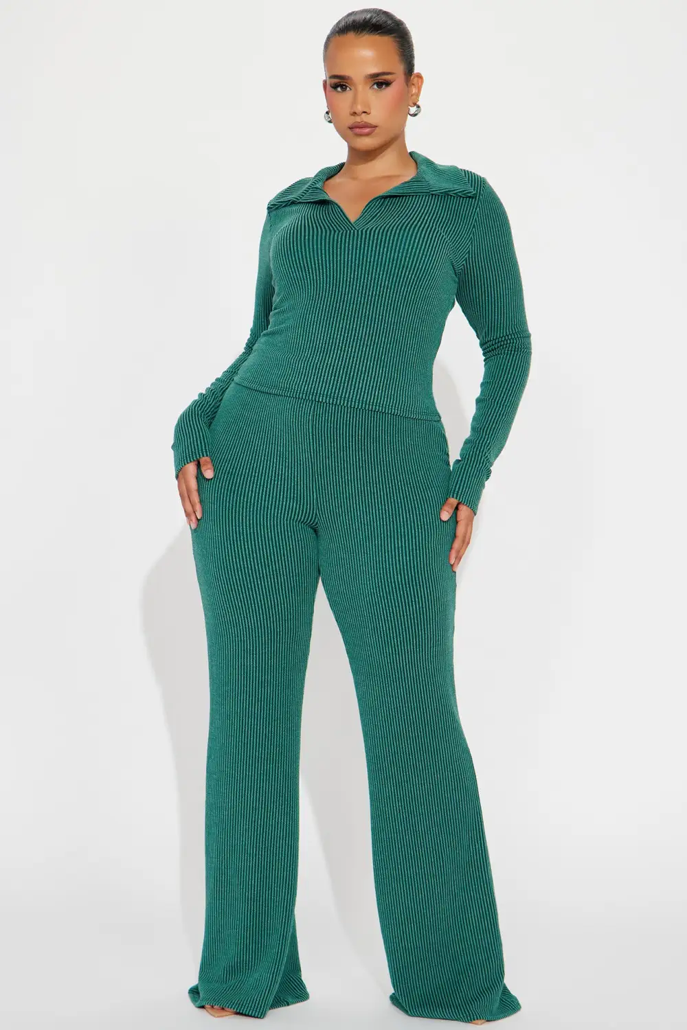 Josie Ribbed Long Sleeve Set - Hunter
