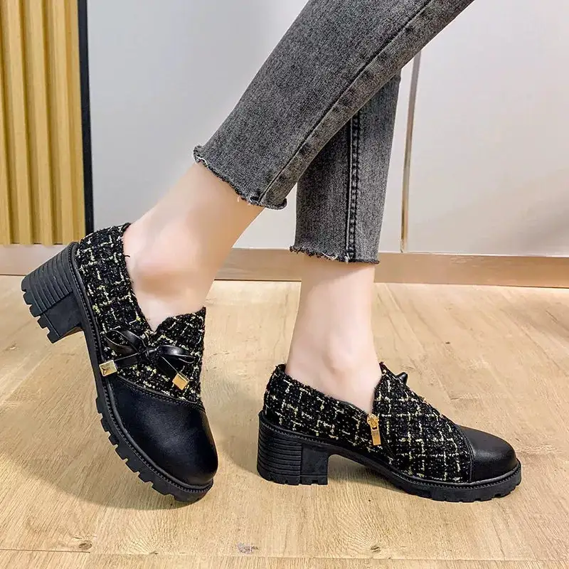 Polished Round Toe Block Heel Boots
