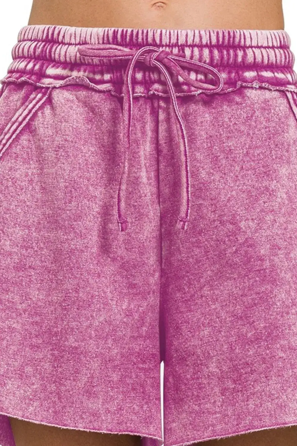 Weekend Acid Wash Fleece Drawstring Shorts with Pockets