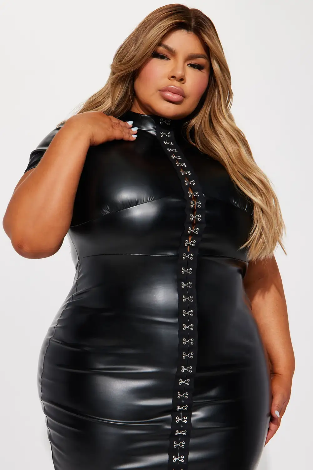 Attitude Faux Leather Midi Dress - Black