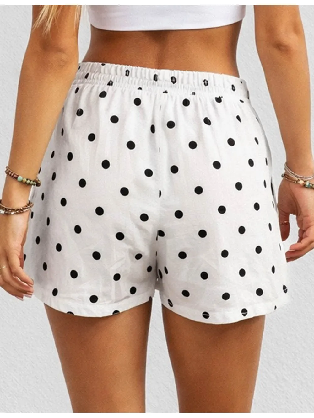 Polka Dot Elastic Waist Drawstring Wide Leg Shorts