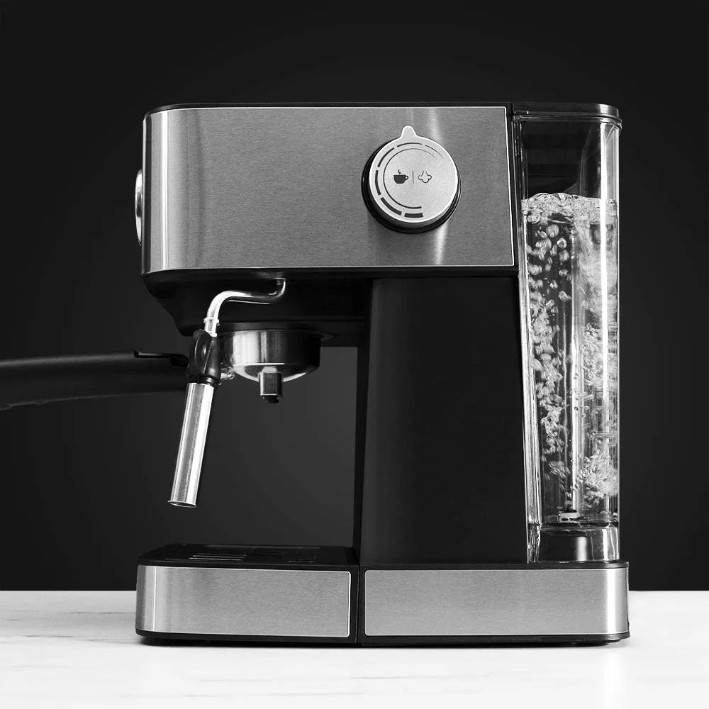 Manual Express Coffee Maker Power Espresso 20. 850 W, Pressure 20 Bars, 1.6L Tank, Double Outlet Arm, Steamer, Cup Warmer Surface, Stainless Steel Finishes