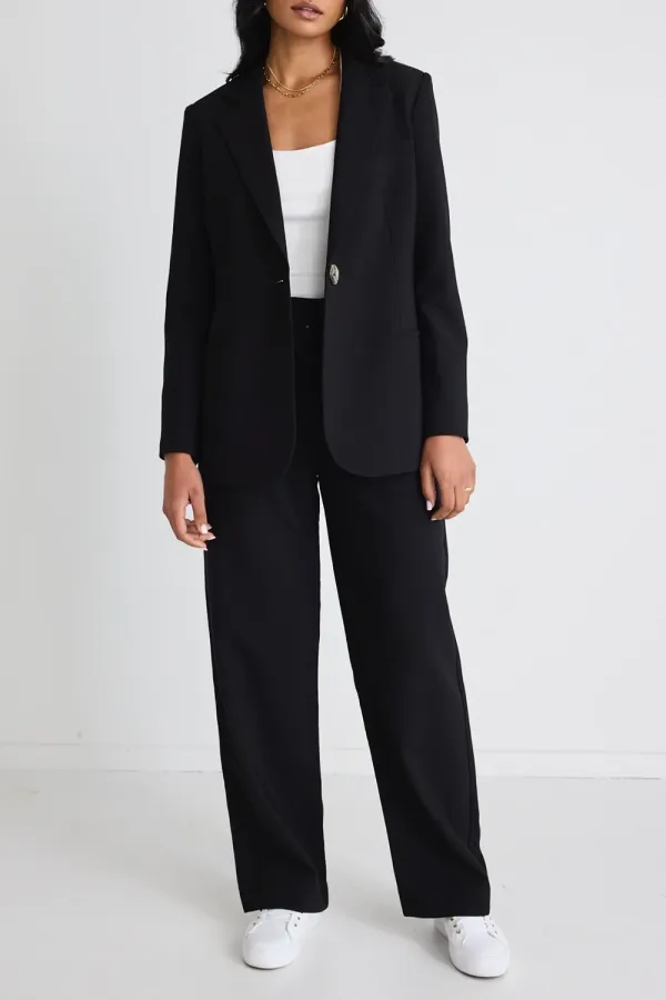 Black Textured Fitted Blazer