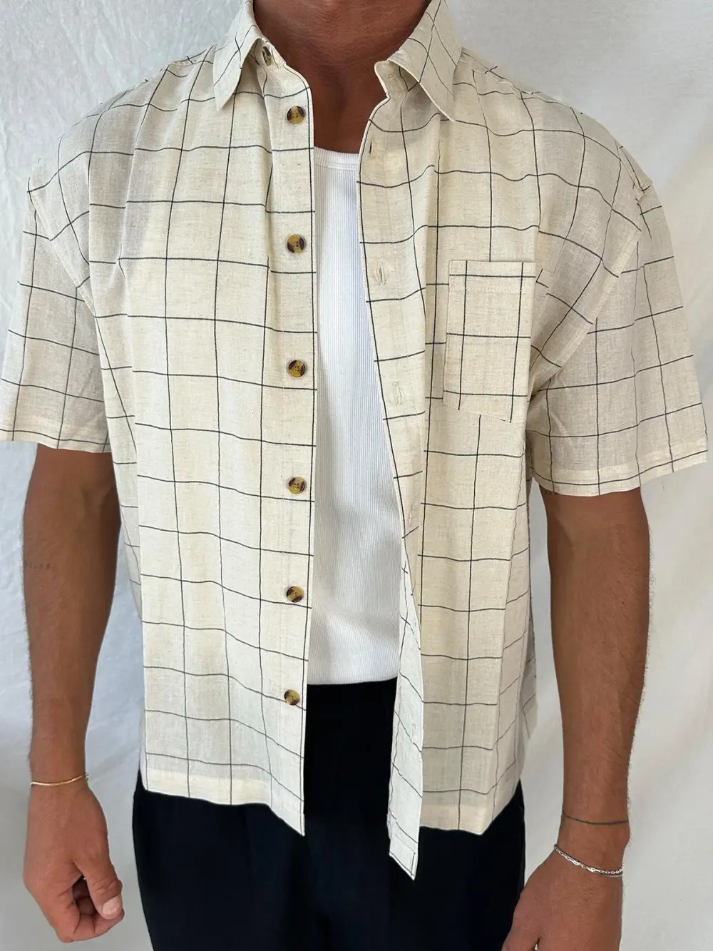 Casual Soft And Comfortable Gream Plaid Shirt