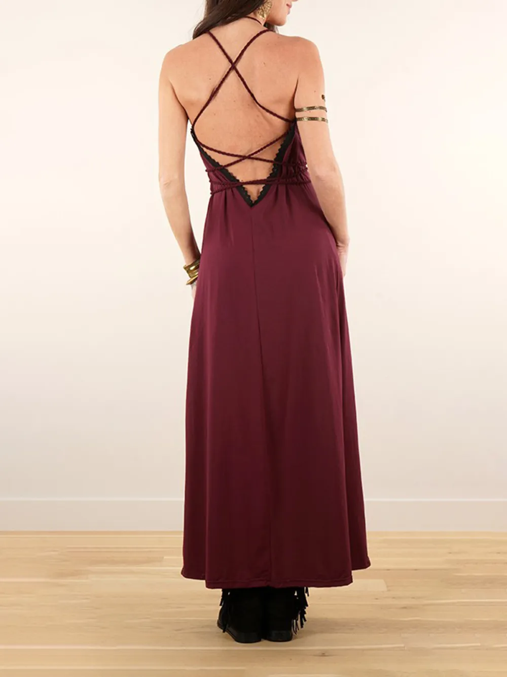 Lace-up Split Long Dress