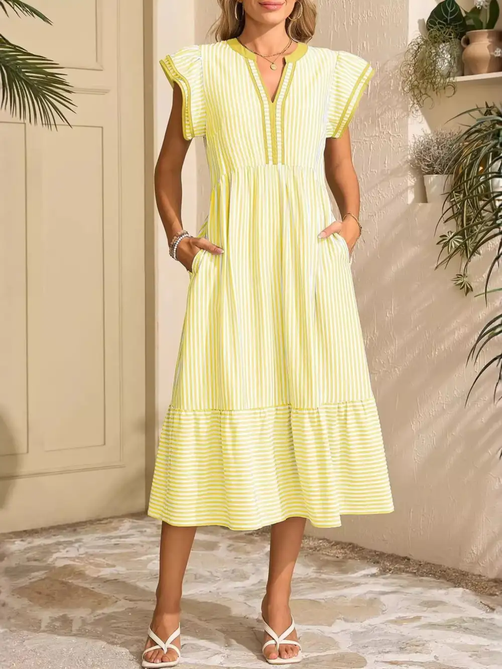 Striped Ruffle Dress Casual