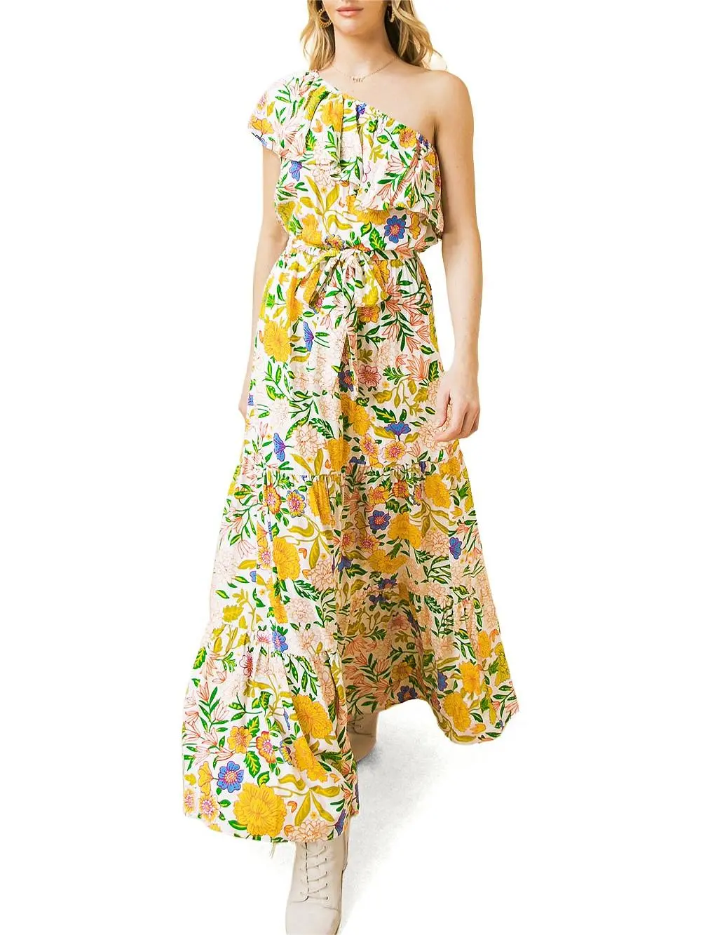 Multicolor One - Shoulder Maxi Dress