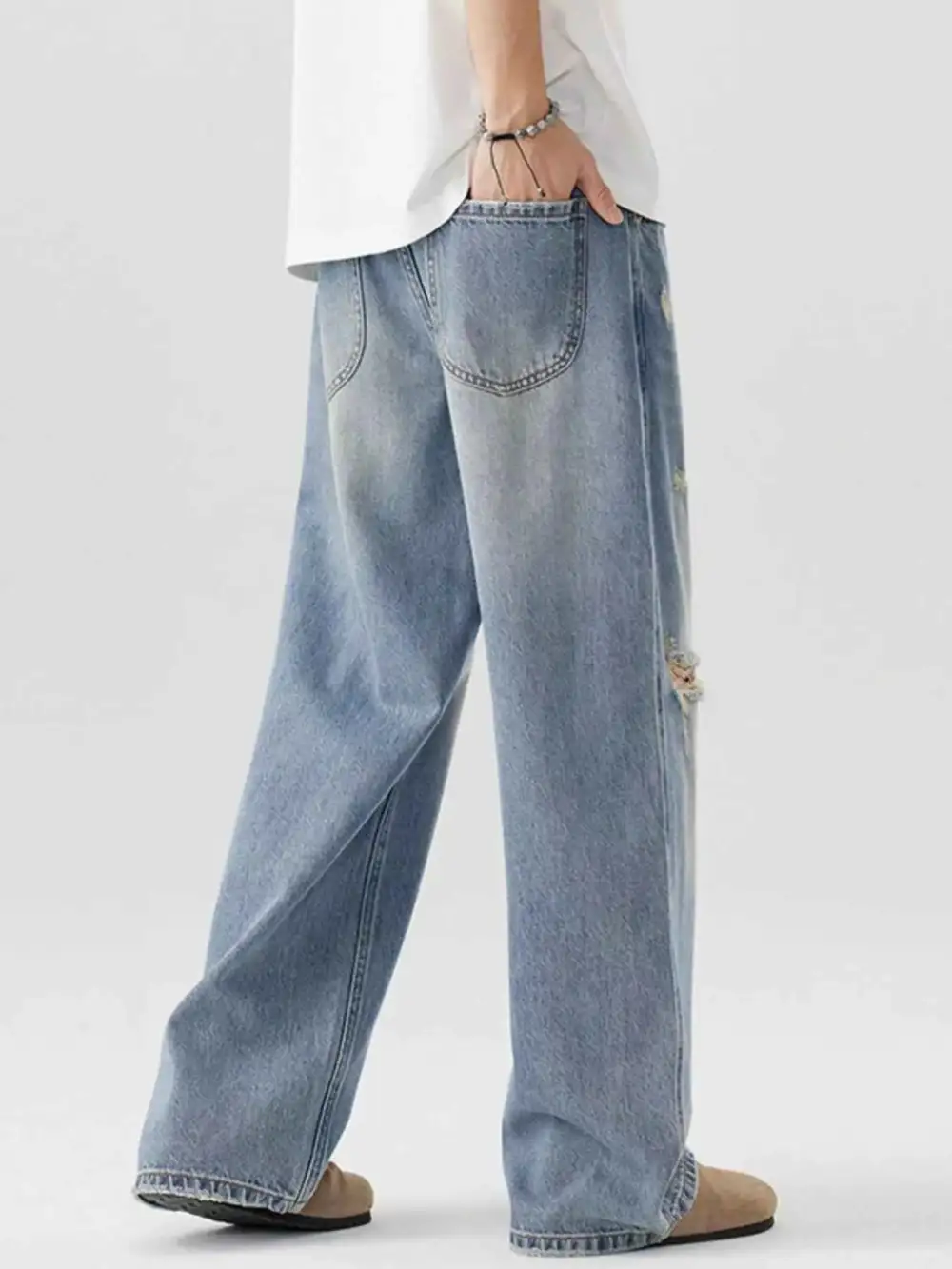Casual Distressed Wide Leg Jeans