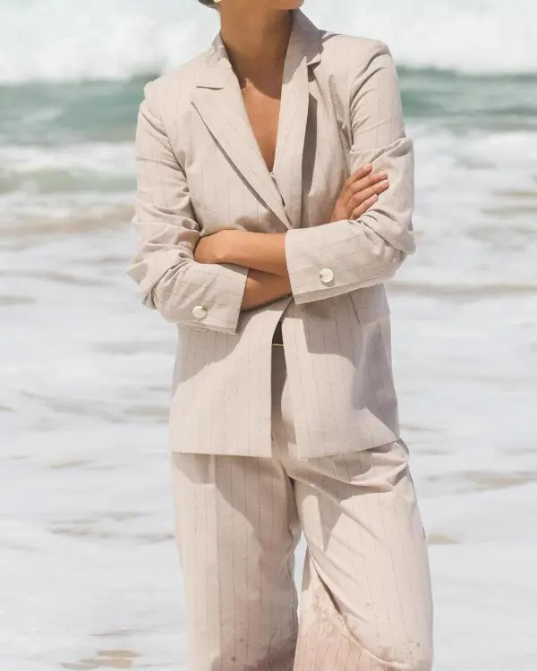 Stripe Cotton Jacket -Beige Brown