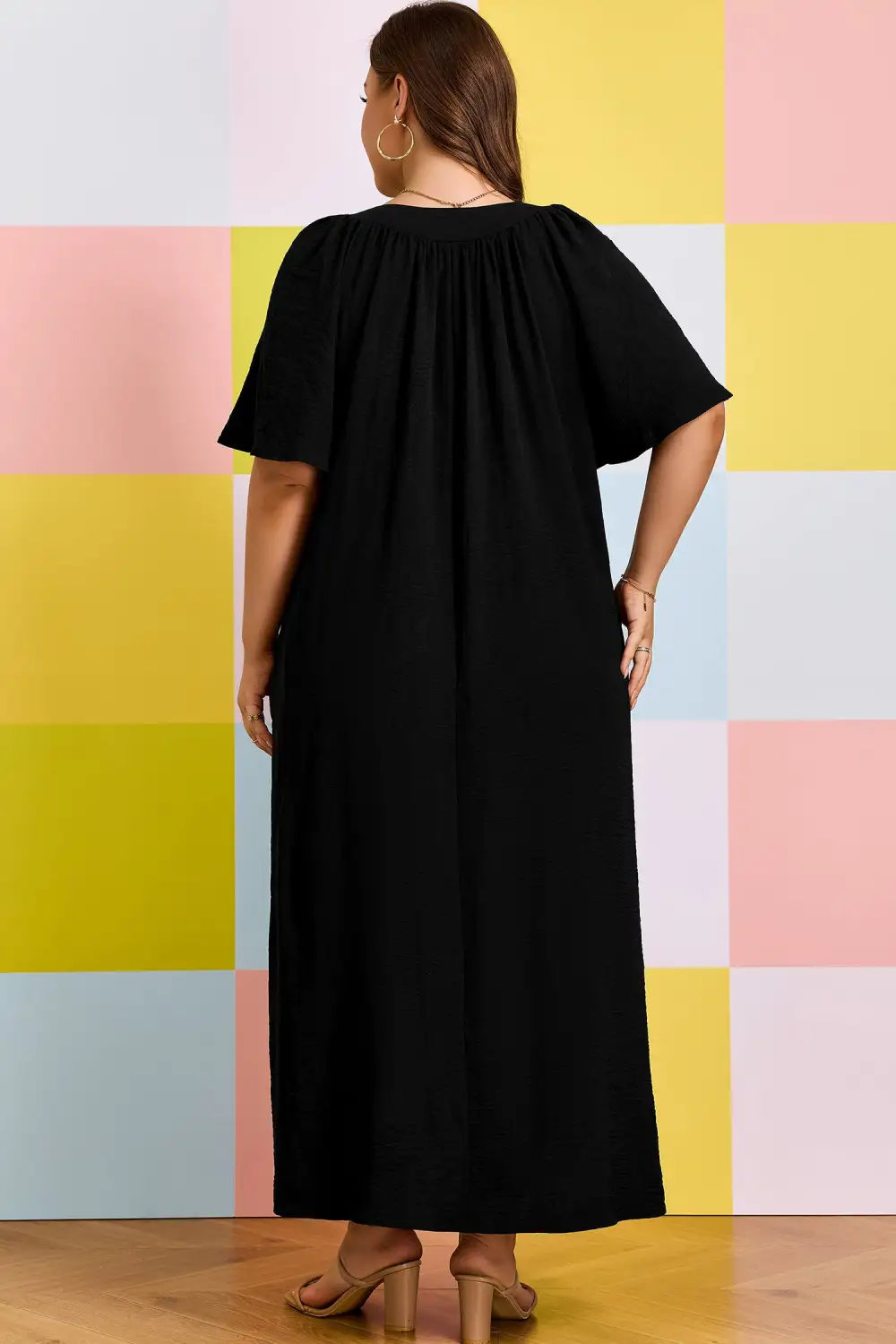Split Neck Short Sleeve Dress Casual