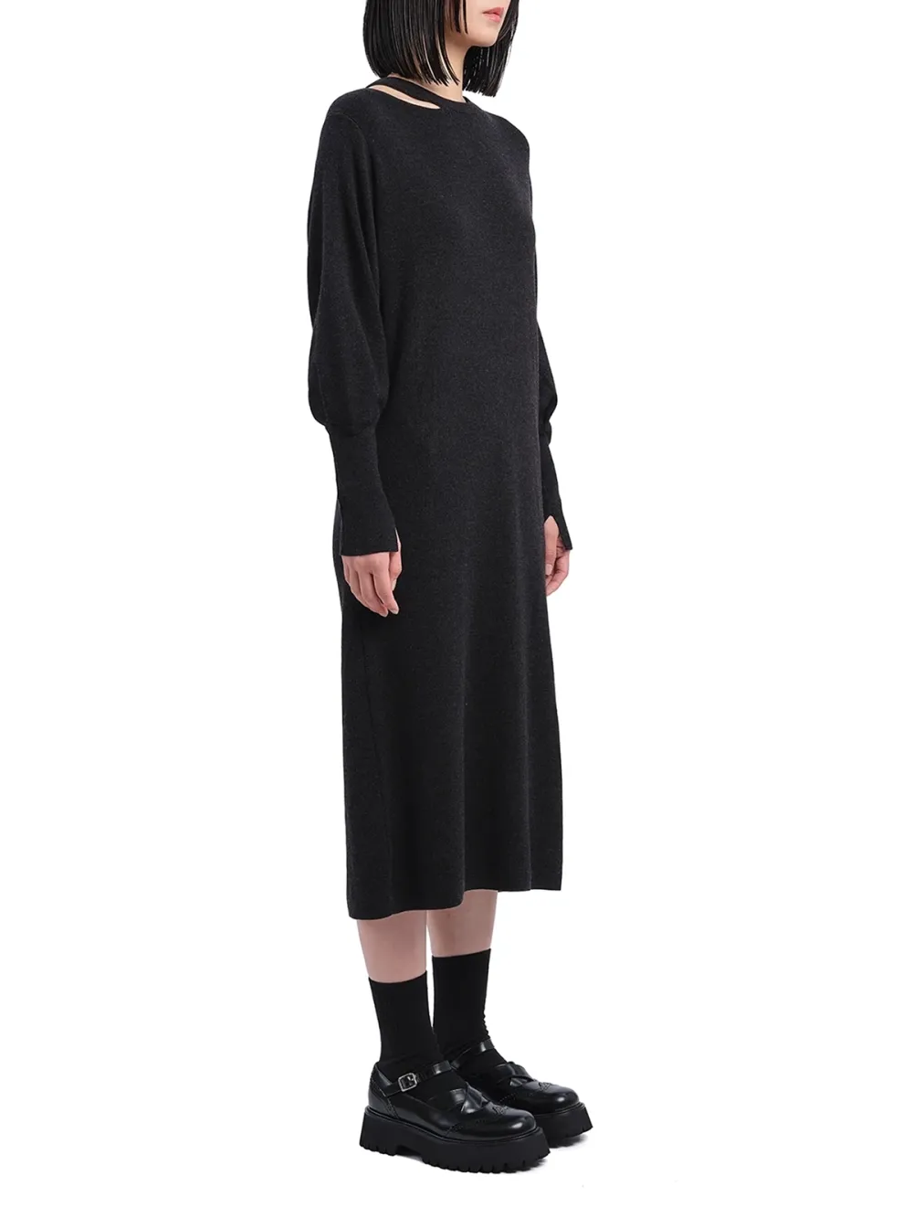 Long - Sleeve Loose - Fit Midi Dress