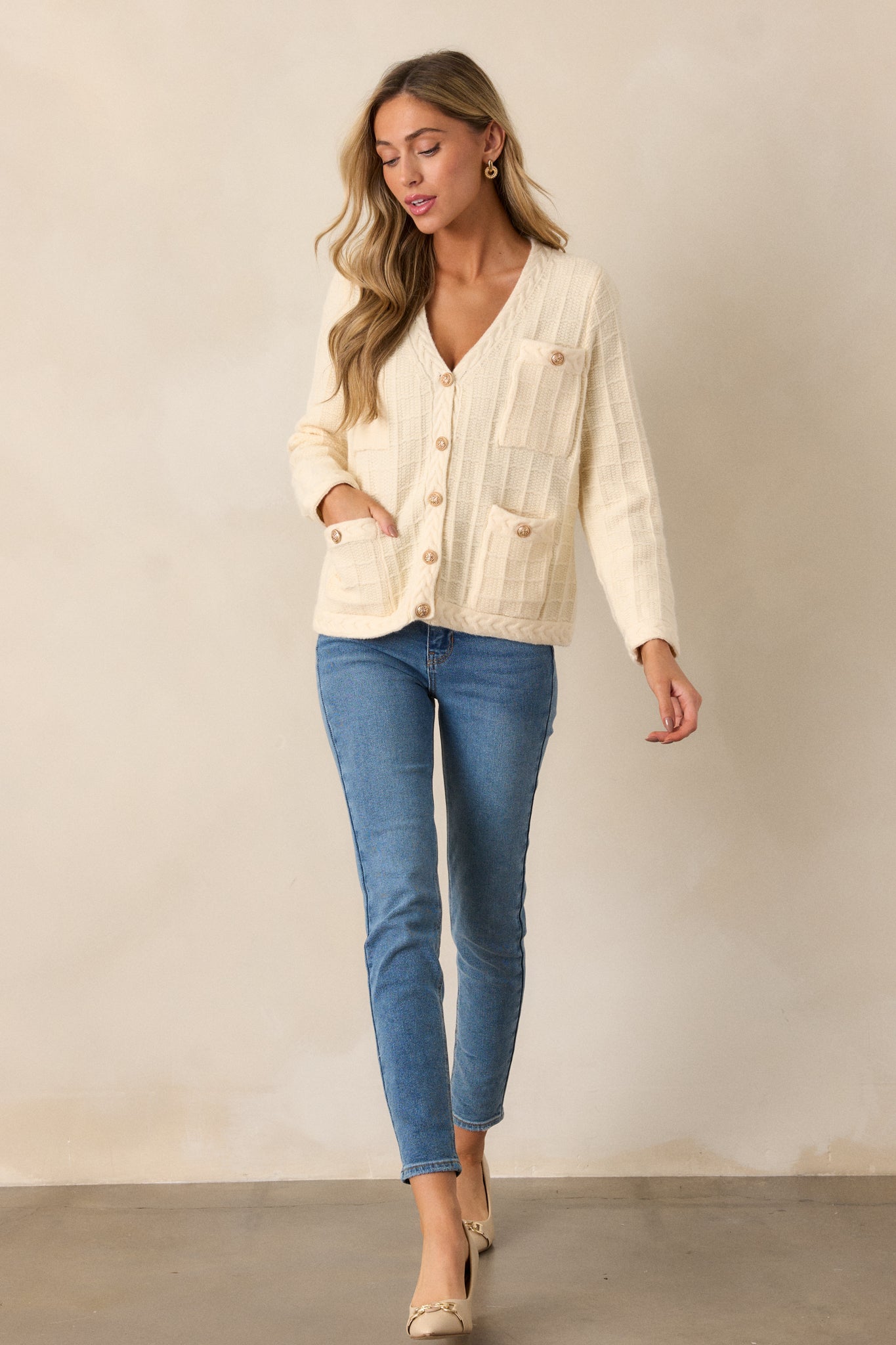 Quiet Days Ivory Cable Knit Cardigan