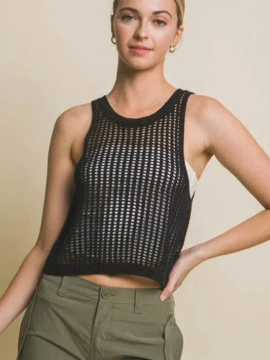 Flawless Flaws Sleeveless Open Knit Crop Top