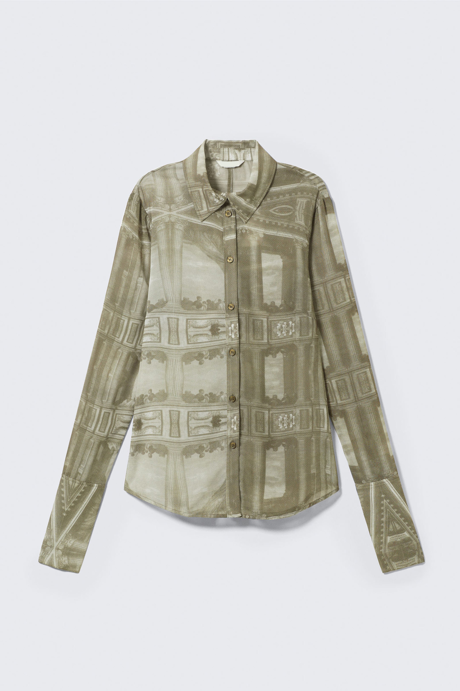 Sheer Printed Long Sleeve Shirt