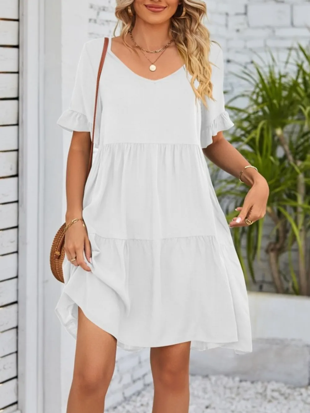 Relaxed Shape Ruffle Tiered Mini Dress