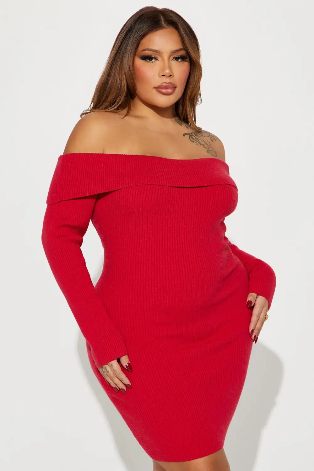 Violet Sweater Mini Dress - Red
