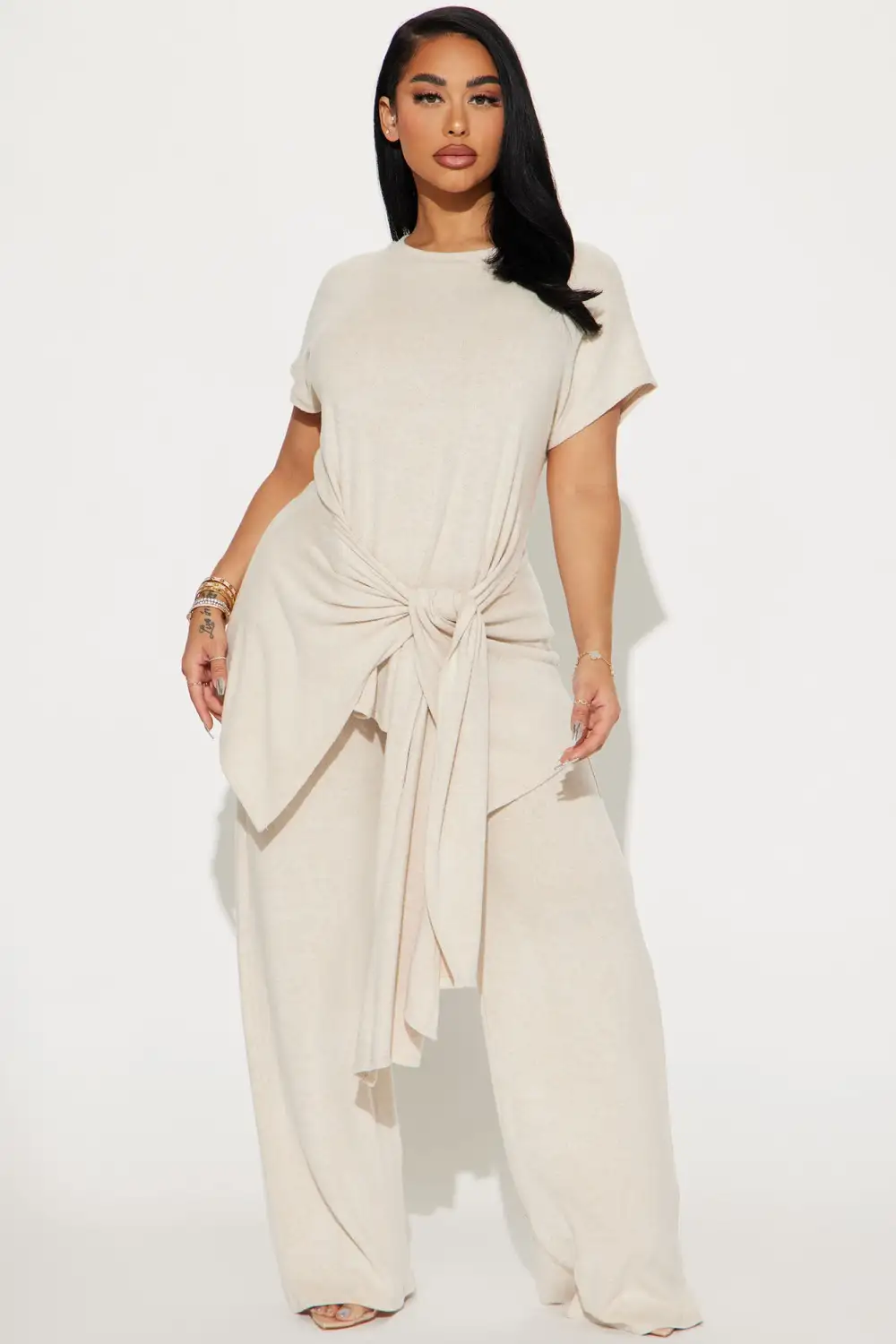 Mara Tie Waist Pant Set - Taupe