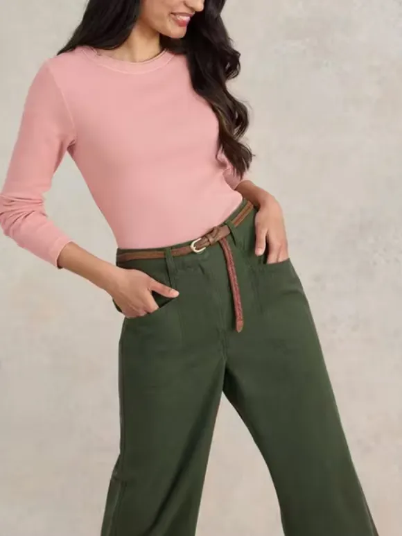 Casual Style Long Sleeve Ribbed Tee